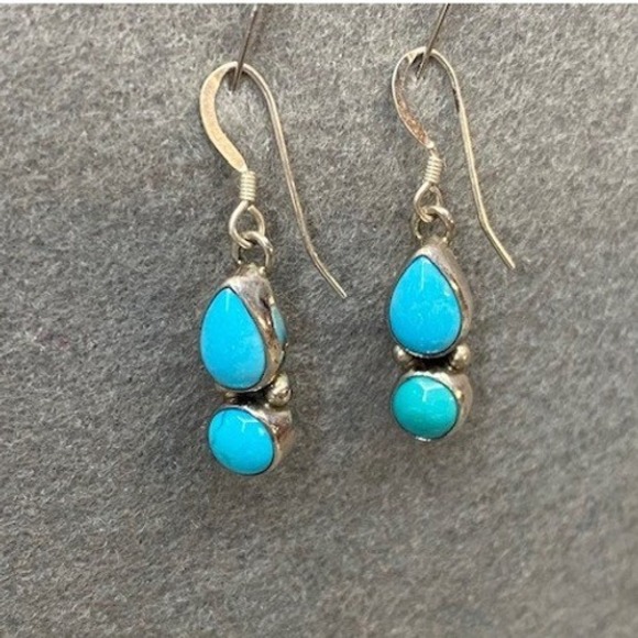 Vintage Silver & Turquoise Earrings & Bracelet Set 925 Sterling - Picture 2 of 11